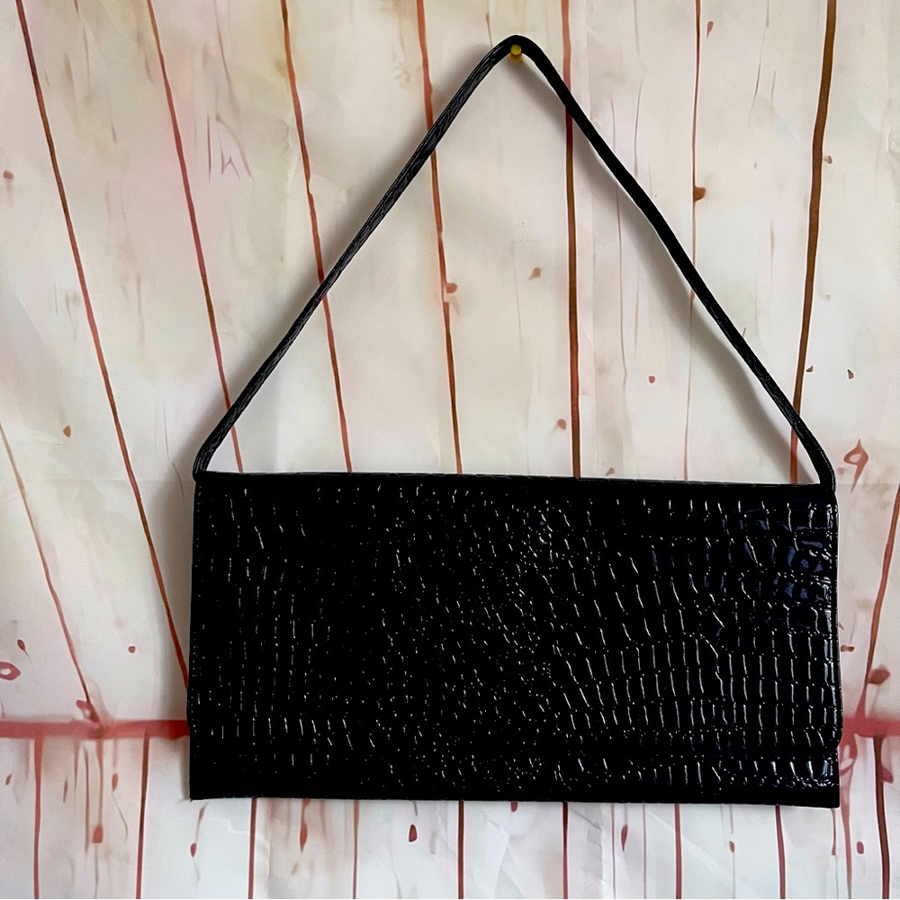 Black Crocodile Embossed Clutch